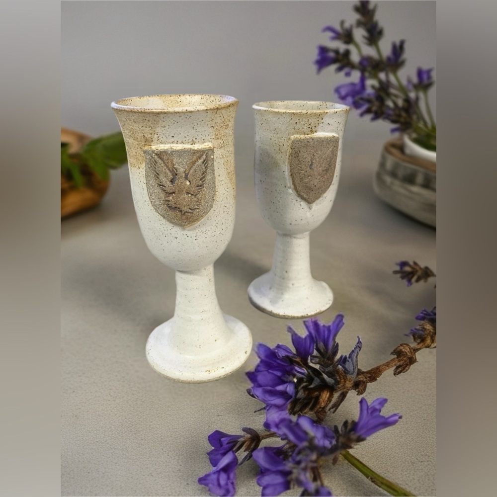 Handcrafted Ceramic Goblets with Crest